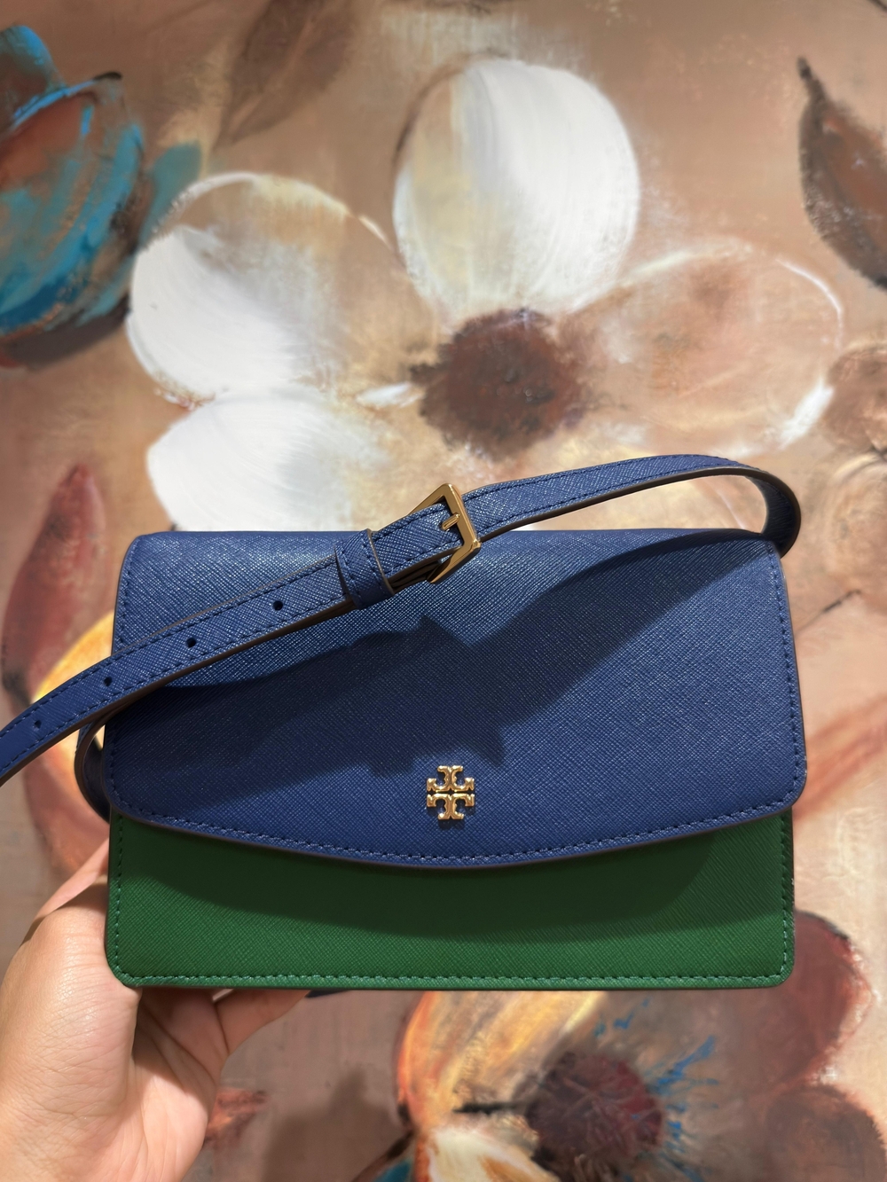 Tory Burch Blue & Green Crossbody Wallet